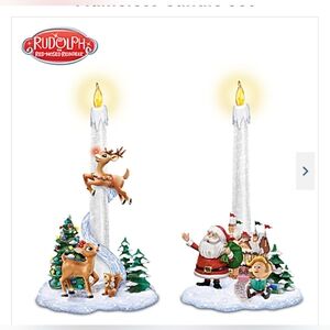 The Bradford Exchange Rudolph Santa's Guiding Light Flameless Candle Set 9" NEW